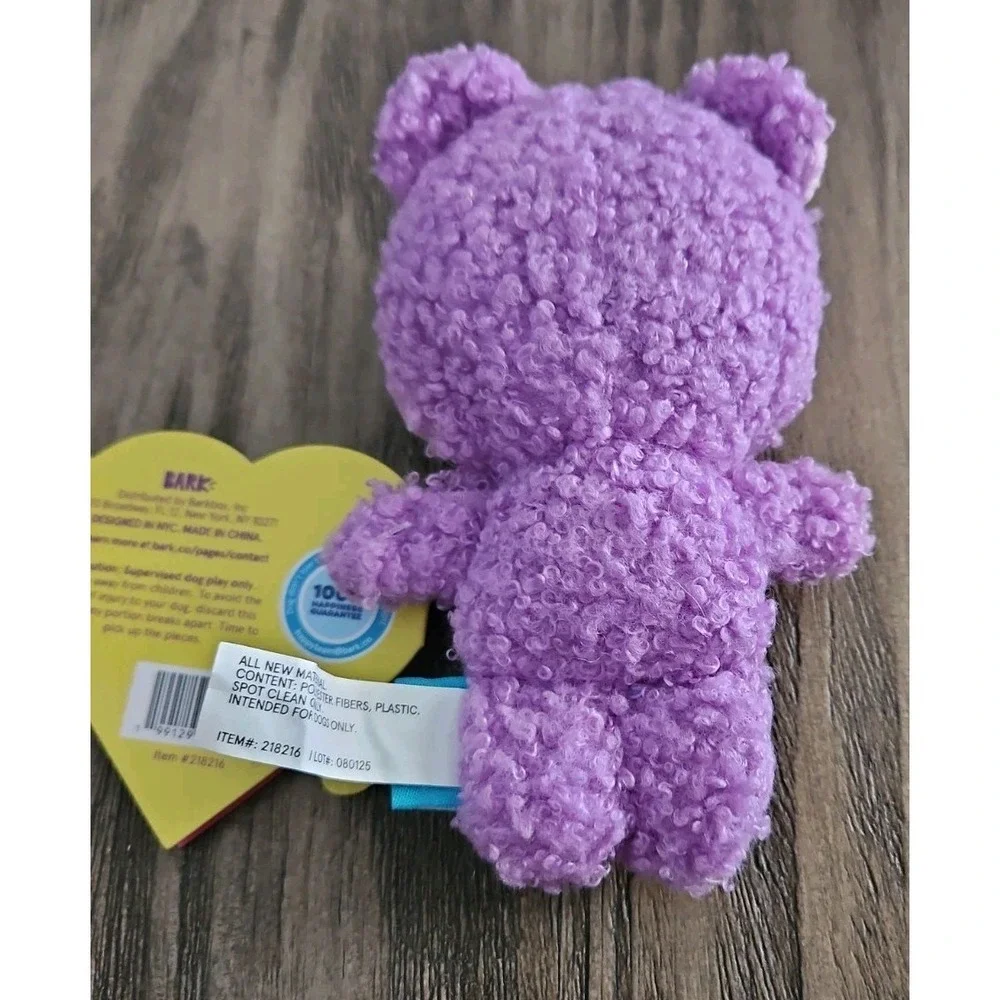 Bark Box Dog Toy Valentine Square Bear Purple Squeak Small